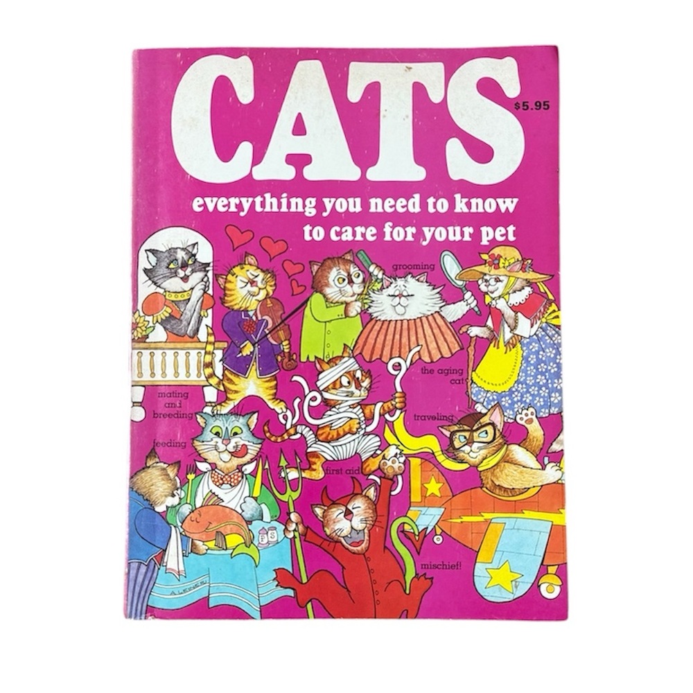 Vintage Cat Book Illustrated Coloring Pet Care History Fun Facts Informational